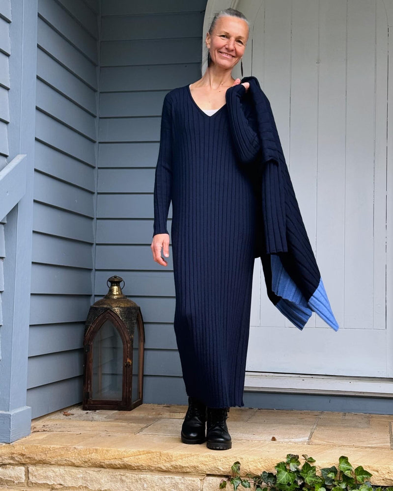 Royal Merino Rib Dress - Light Navy