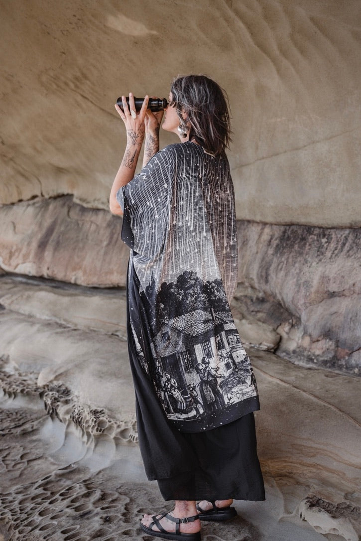 Market Of Stars - The Stargazer - Bohemian Goddess Starduster Kimono - Celestial Print