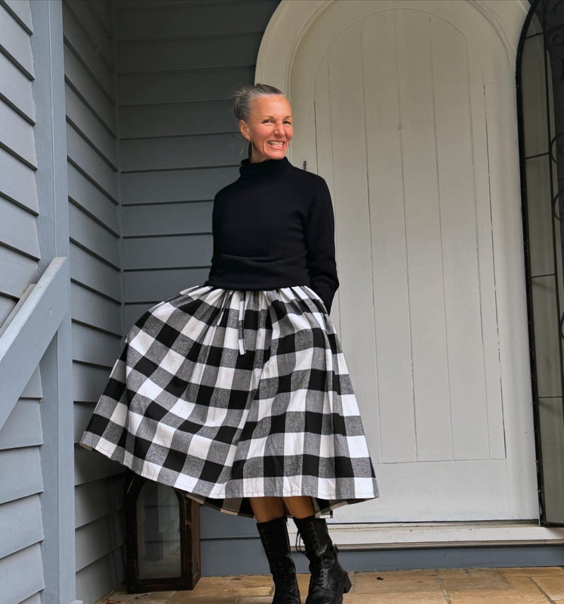 Winter Cotton Flannel Dress - Black Check