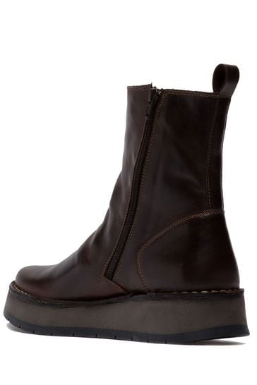 Fly London ‘Reno' Zip Up Leather Ankle Boots - Dark Brown