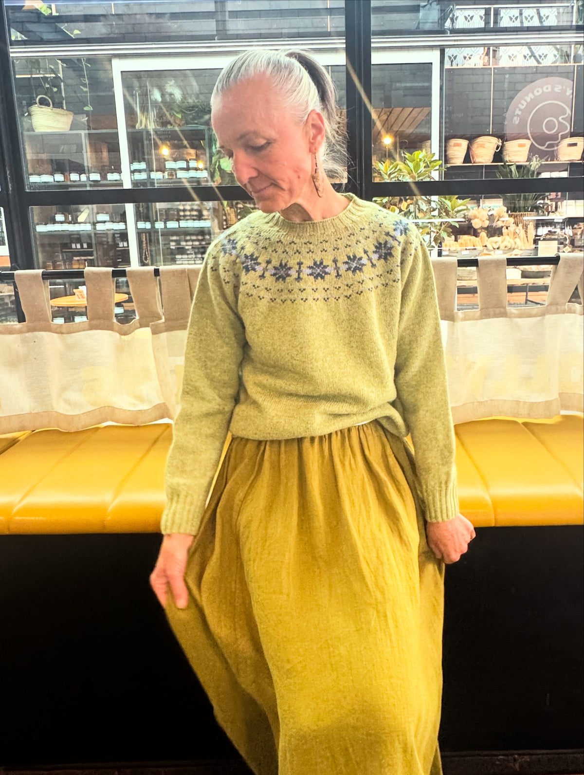 Harley of Scotland - Yoke Fairisle Jumper - Avocado