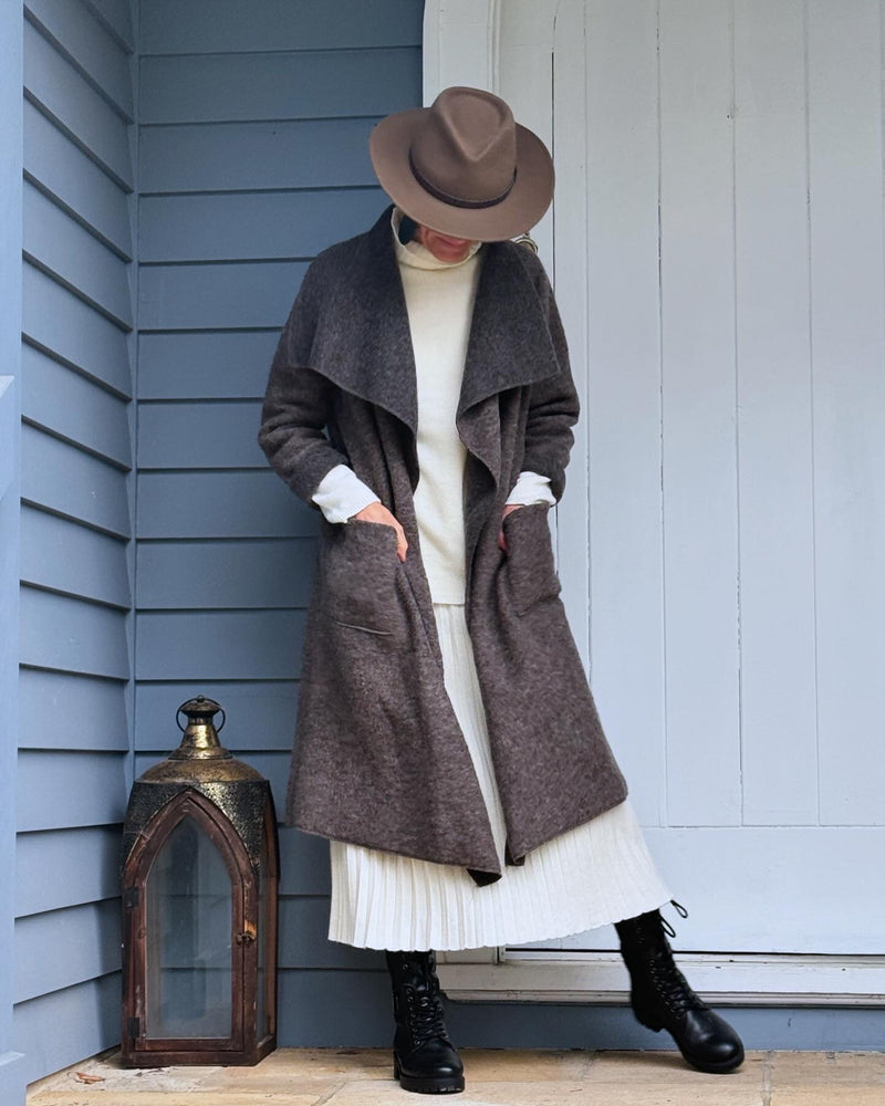 Ecolena Italian 80% Boiled Wool Long Coat - One Size Fits 10-18 - Various Colours