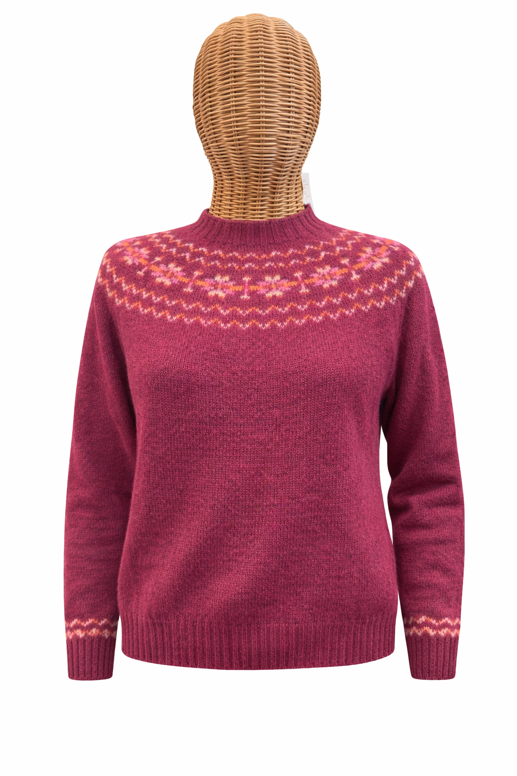 Harley of Scotland - Yoke Fairisle Wider and Shorter Style Jumper - Claret