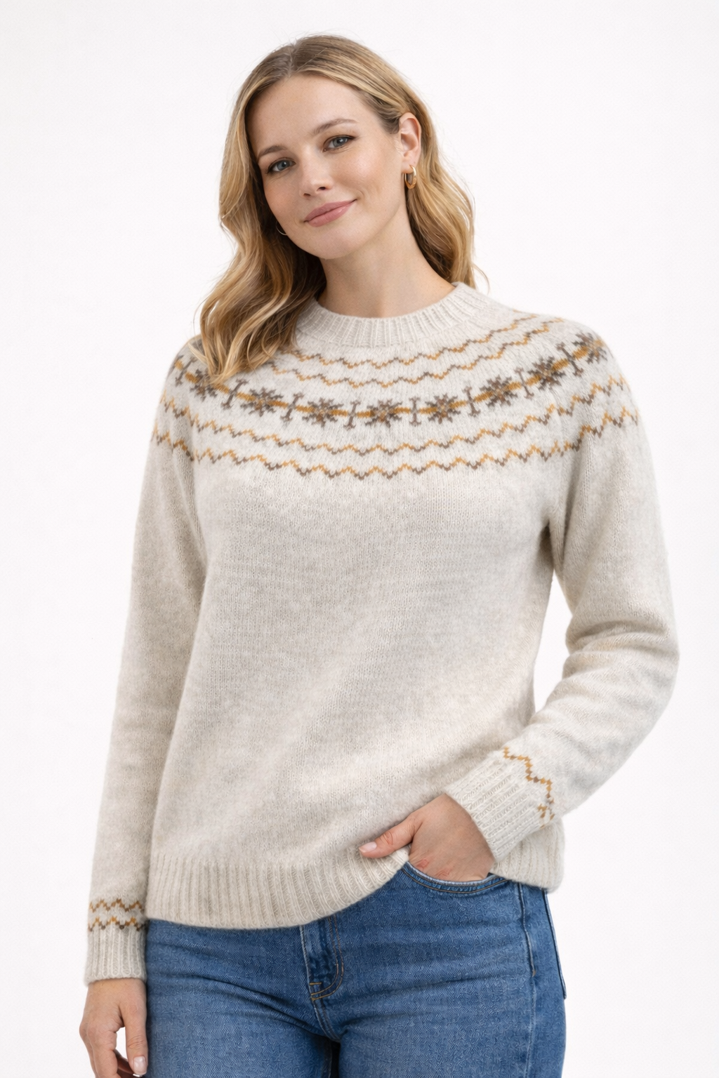 Harley of Scotland - Yoke Fairisle Jumper - Snow White