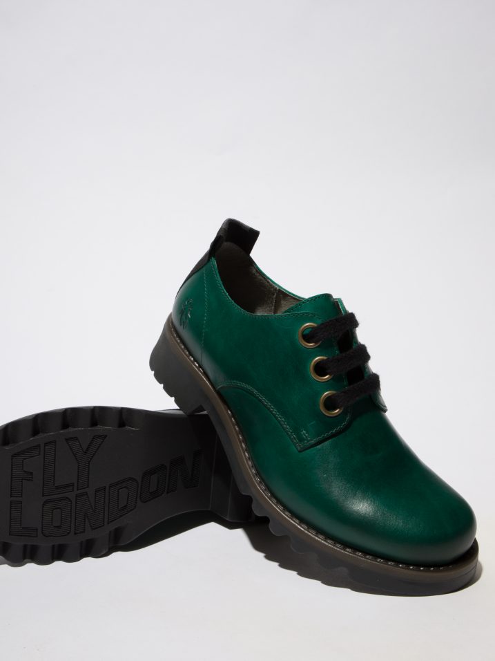 Fly London ‘Ruda’ Lace Up Leather Shoe - Shamrock Green – Ecolena