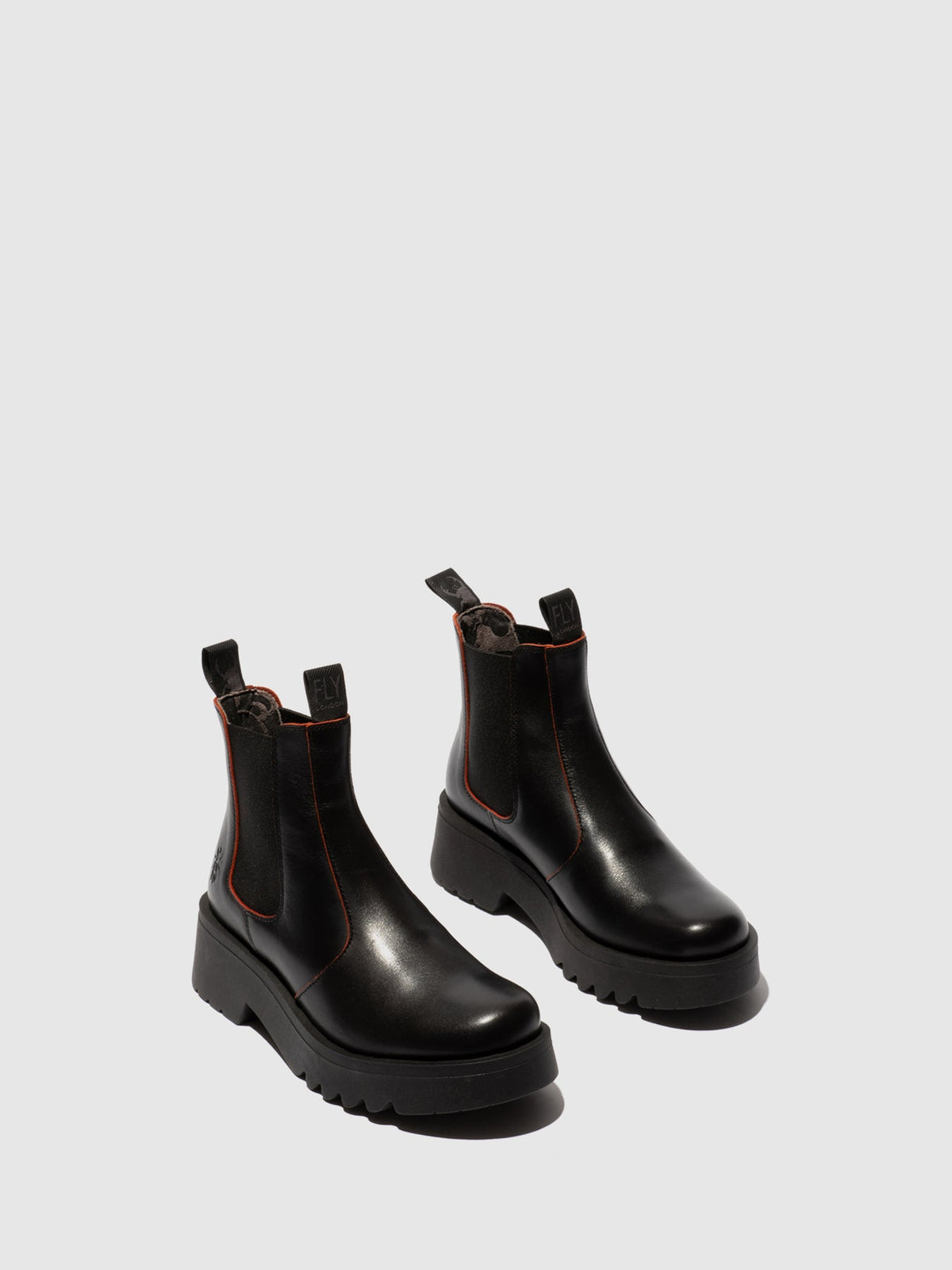 Fly London 'Medi' Chelsea Leather Ankle Boots - Black / Red - LAST PAIR - Size 40