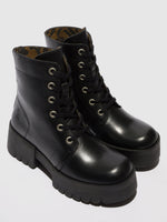 Fly London 'Elvu' Lace Up Leather Ankle Boots - Black