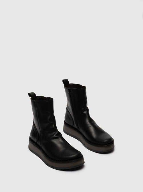 Fly London ‘Reno' Zip Up Leather Ankle Boots - Black
