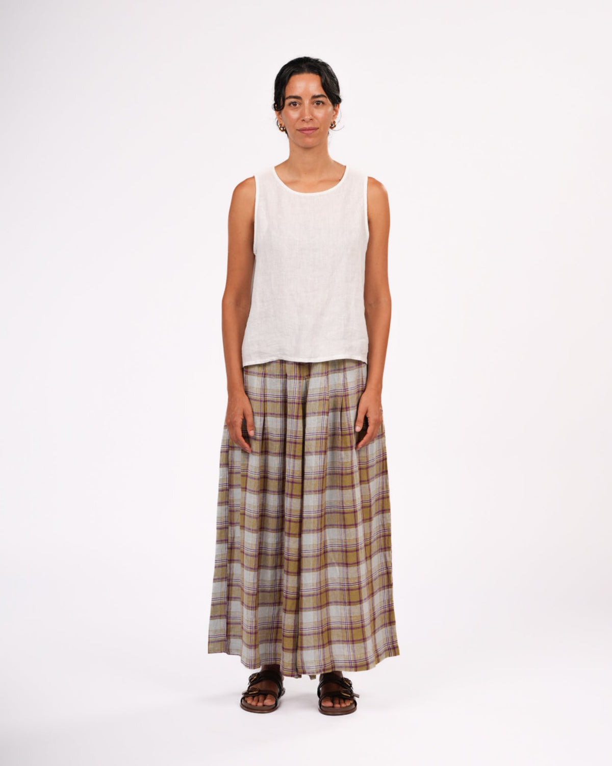 Montaigne - French Linen Culottes - Pistachio Check