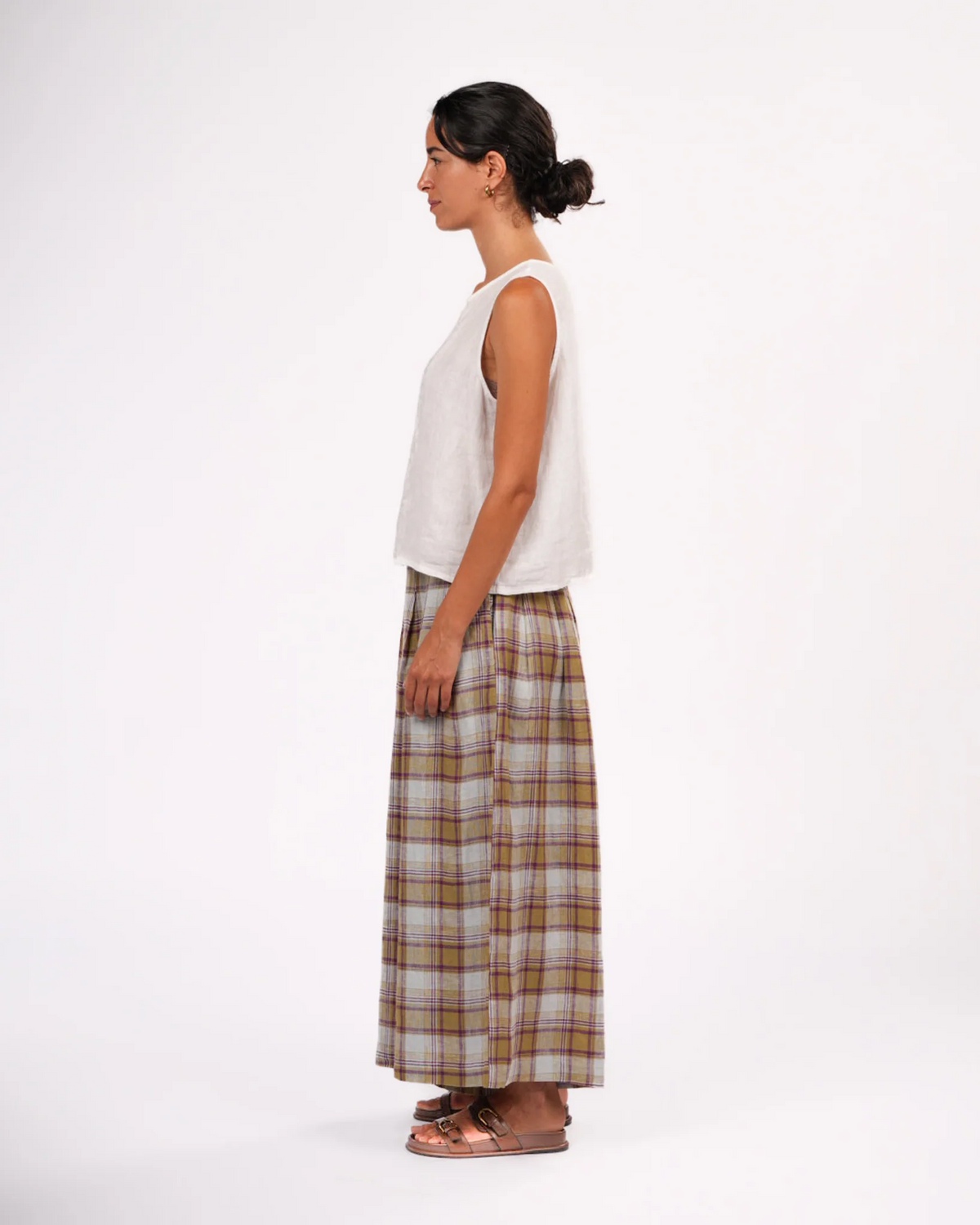 Montaigne - French Linen Culottes - Pistachio Check