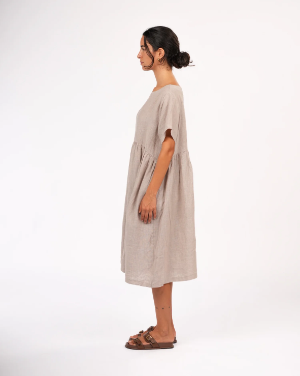 Montaigne - Juni - French Linen Summer Staple Dress - Houndstooth