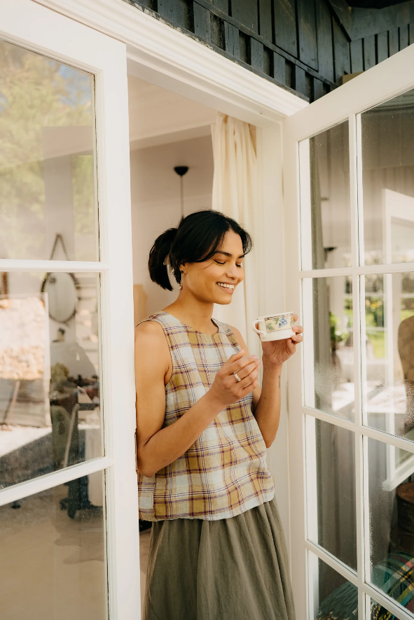 Montaigne - Ava - Linen Cami - Pistachio Check