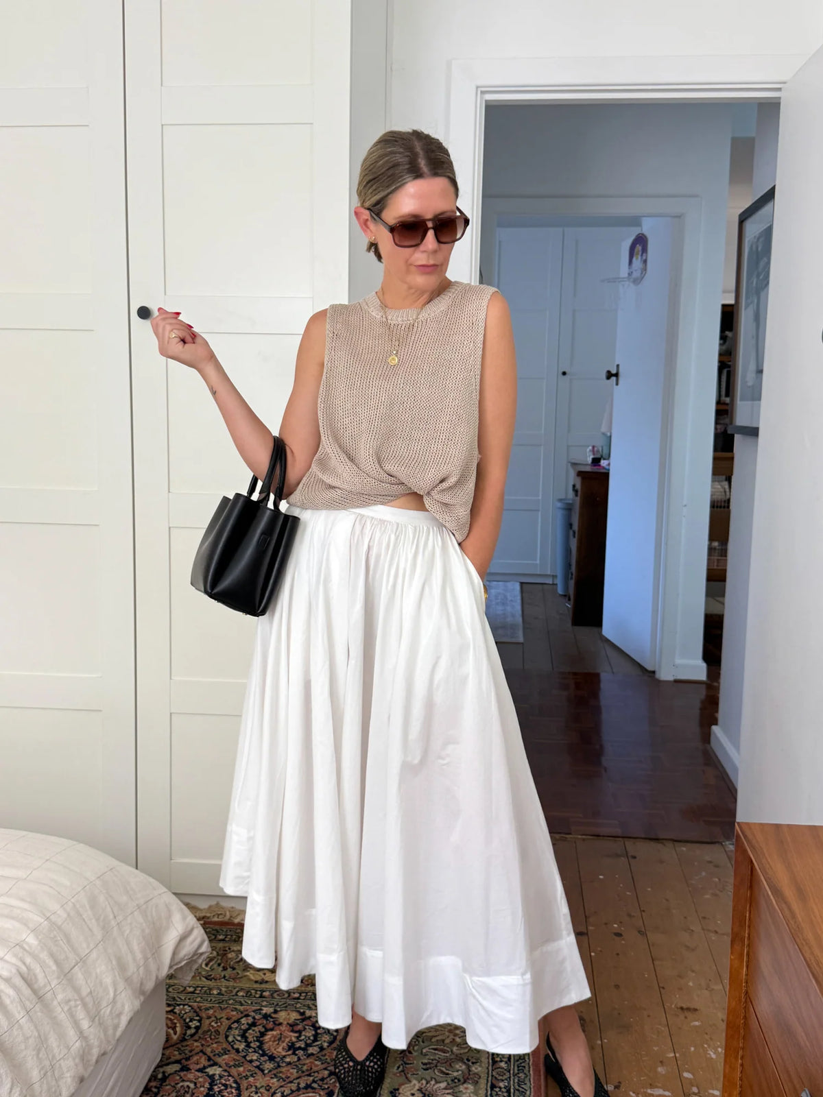 Montaigne - Full Asymmetrical Cotton Poplin Skirt - White