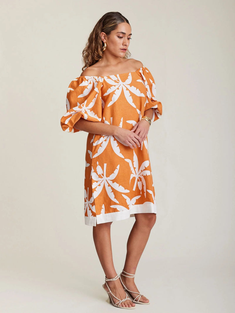 State Of Embrace Off Shoulder Mini Dress - Tropicale Tangerine