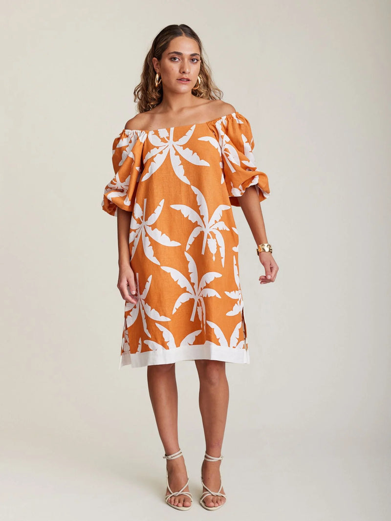 State Of Embrace Off Shoulder Mini Dress - Tropicale Tangerine