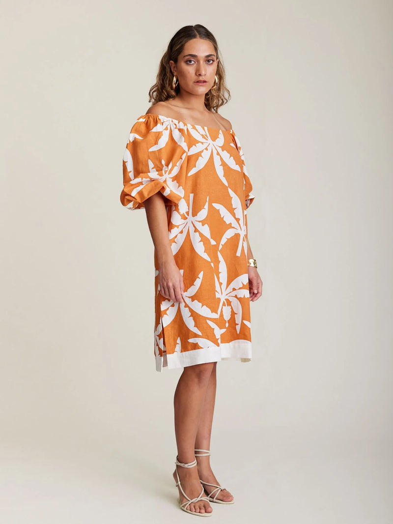 State Of Embrace Off Shoulder Mini Dress - Tropicale Tangerine