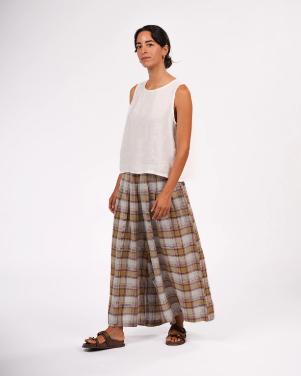 Montaigne - French Linen Tartan Culottes - Pistachio