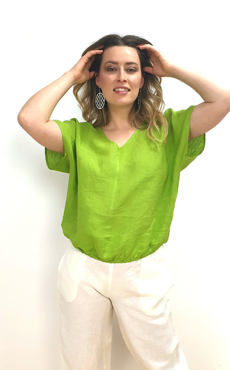 Linen Shirt Sleeve Top - Acid Green