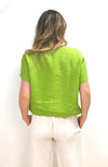 Linen Shirt Sleeve Top - Acid Green