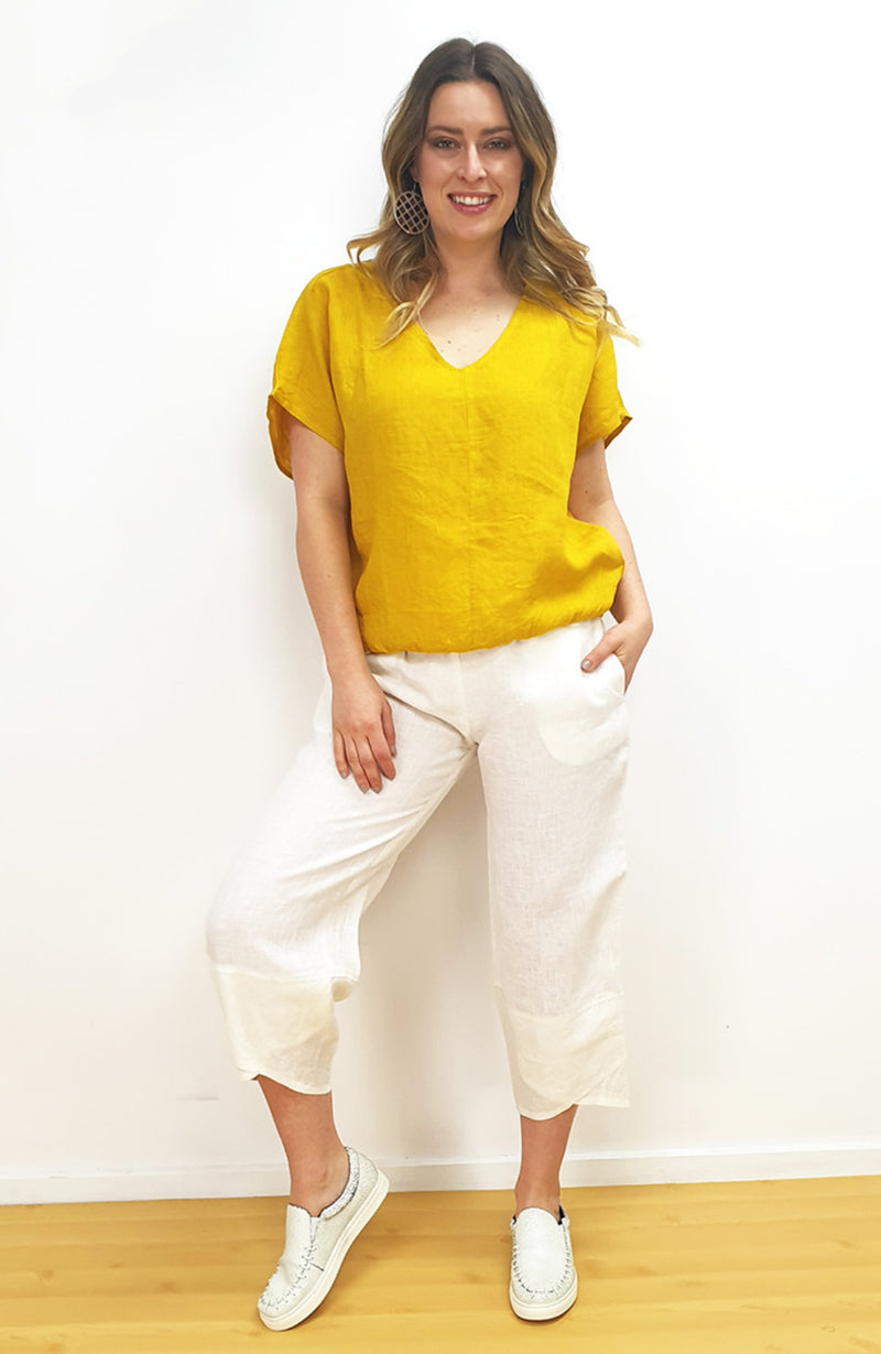 Linen Shirt Sleeve Top - Acid Yellow