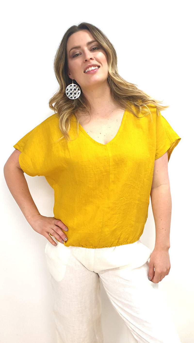 Linen Shirt Sleeve Top - Acid Yellow