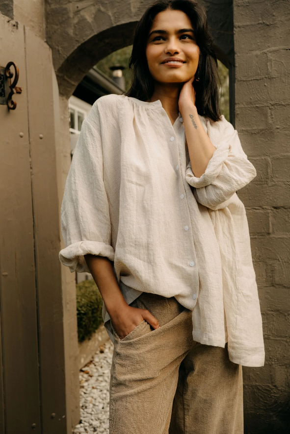 Montaigne - Carmen - Linen Top in Fine Houndstooth Linen