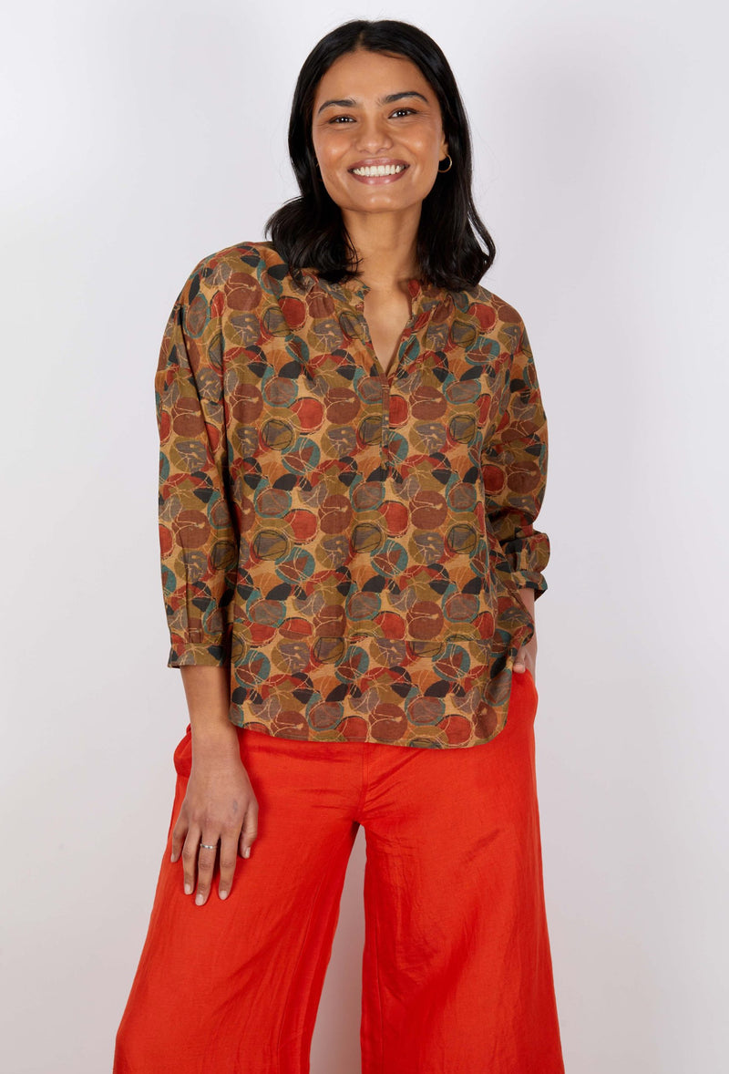 Swiss Cotton V Neck Top - Brown