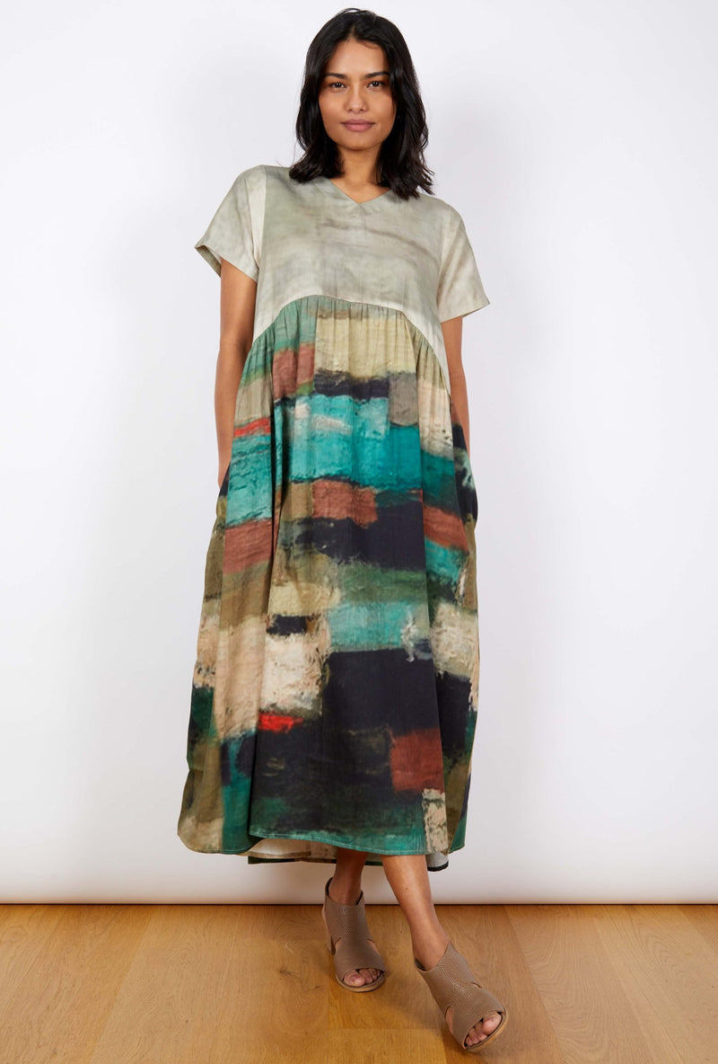 Swiss Cotton Dress - Teal Abstract