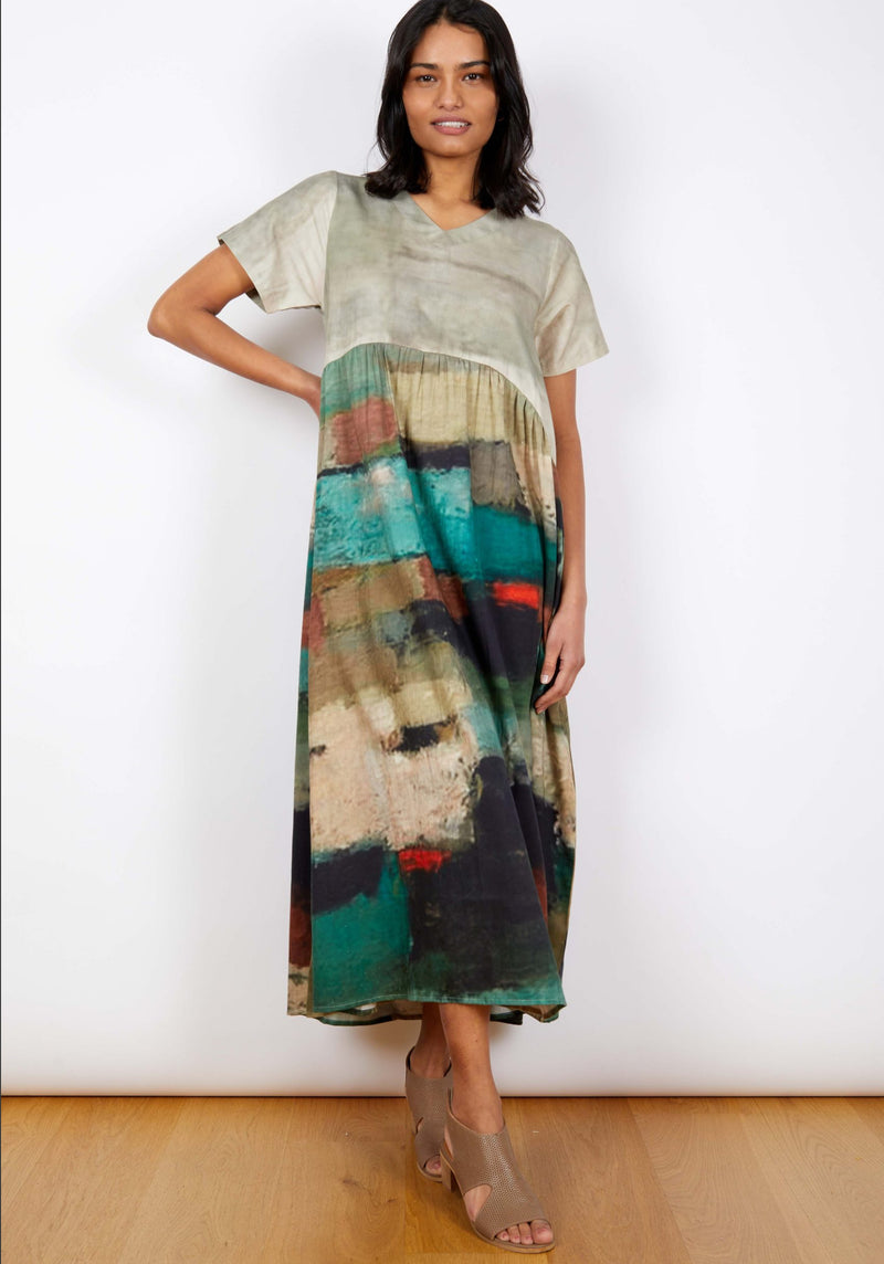 Swiss Cotton Dress - Teal Abstract