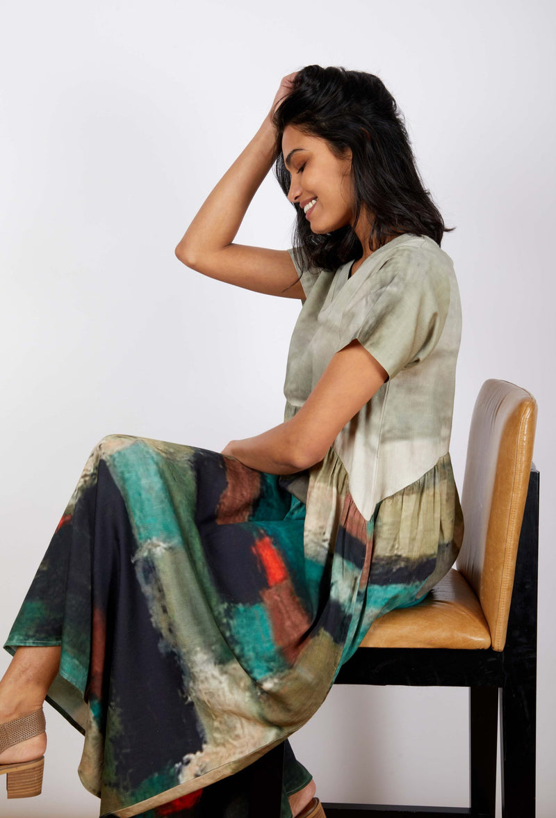 Swiss Cotton Dress - Teal Abstract