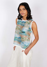 Linen Silk Sleeveless Top - Teal