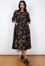 Viscose Dress - Blue/Golden Leave