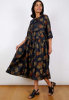 Viscose Dress - Blue/Golden Leave