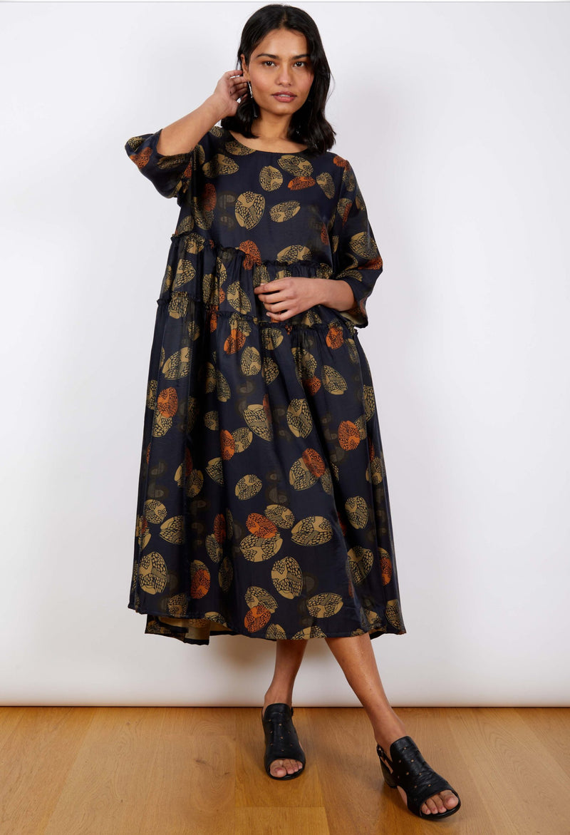 Viscose Dress - Blue/Golden Leave