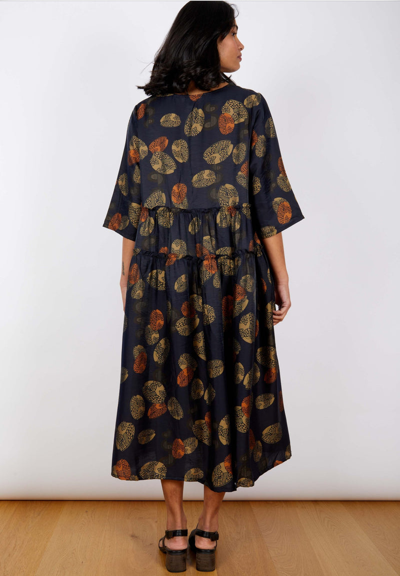 Viscose Dress - Blue/Golden Leave