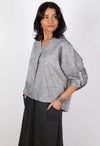 Cotton V Neck 3/4 Sleeve Top - Grey