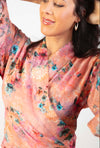 Swiss Cotton V Neck Kimono Wrap Long Swing Sleeve Top - Pink