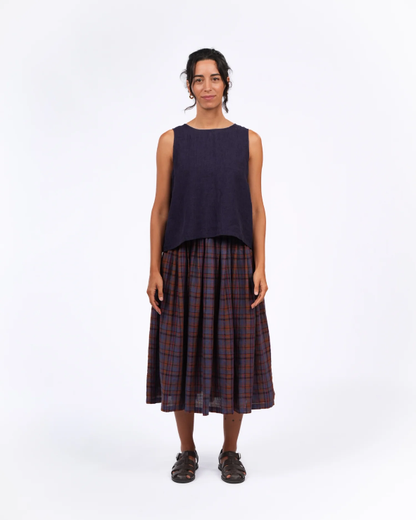 Montaigne ‘Elke’ French Linen Tartan Plaid Skirt - Purple/Brown