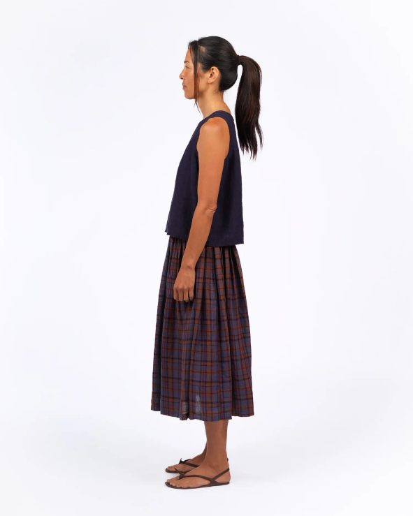 Montaigne ‘Elke’ French Linen Tartan Plaid Skirt - Purple/Brown