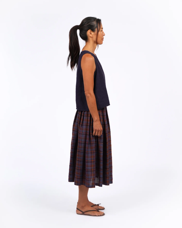 Montaigne ‘Elke’ French Linen Tartan Plaid Skirt - Purple/Brown
