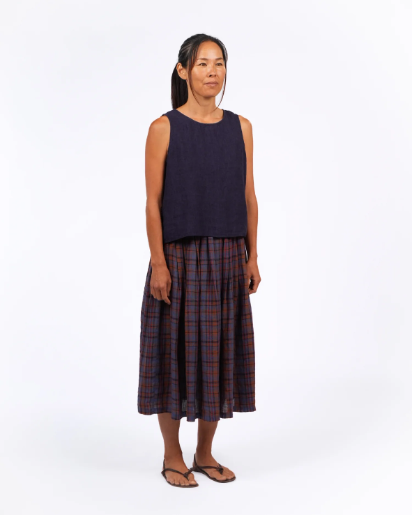 Montaigne ‘Elke’ French Linen Tartan Plaid Skirt - Purple/Brown