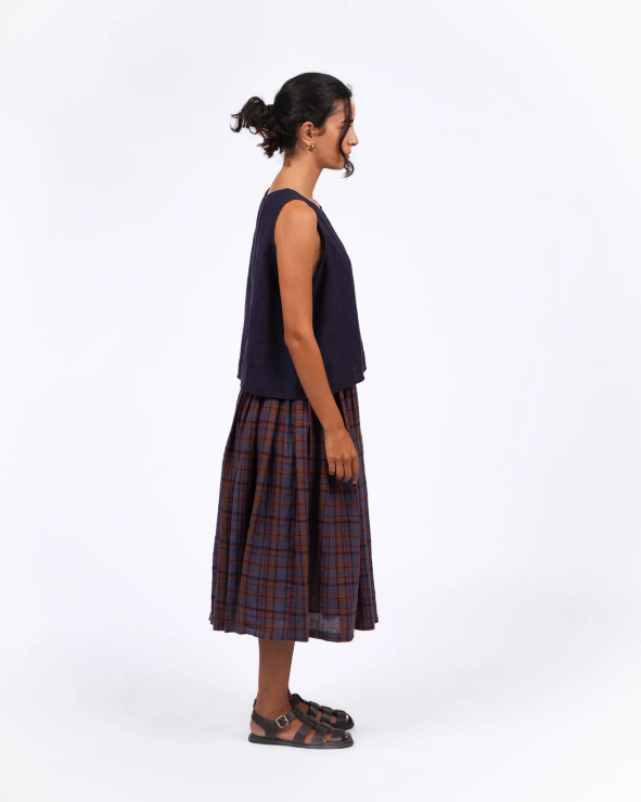 Montaigne ‘Elke’ French Linen Tartan Plaid Skirt - Purple/Brown