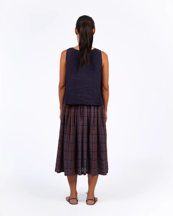 Montaigne ‘Elke’ French Linen Tartan Plaid Skirt - Purple/Brown