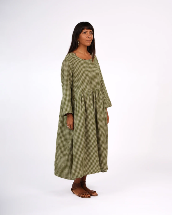 Montaigne - Journee - French Linen Gingham Linen Dress - Pistachio