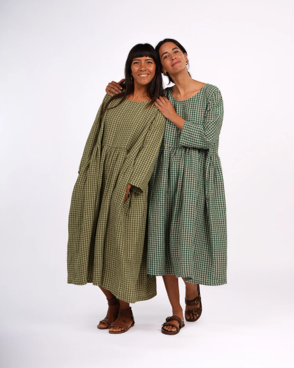 Montaigne - Journee French Linen Gingham Linen Dress - Green