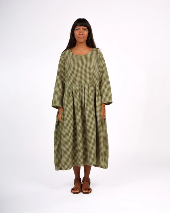 Montaigne - Journee - French Linen Gingham Linen Dress - Pistachio