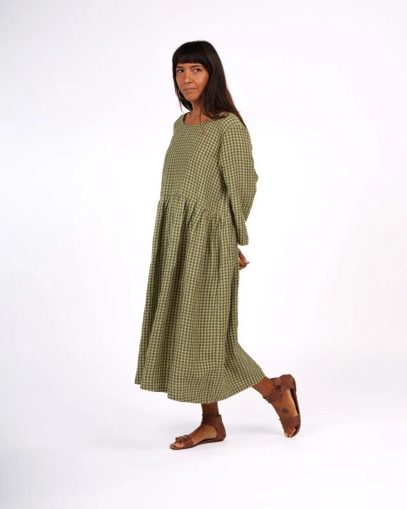 Montaigne - Journee - French Linen Gingham Linen Dress - Pistachio