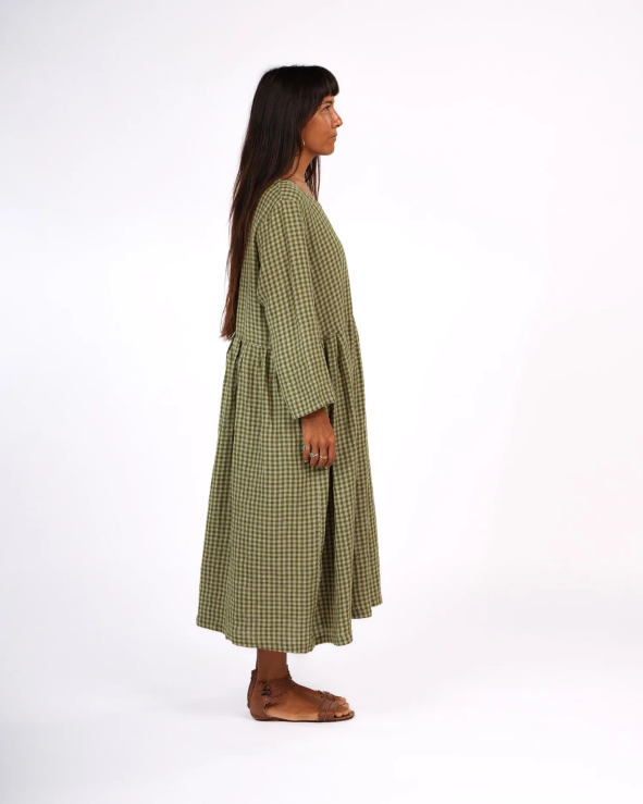 Montaigne - Journee - French Linen Gingham Linen Dress - Pistachio