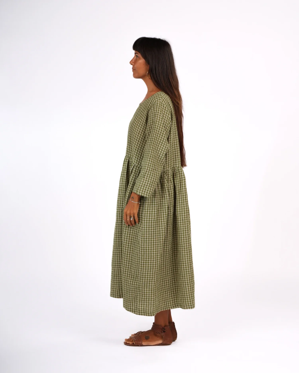 Montaigne - Journee - French Linen Gingham Linen Dress - Pistachio
