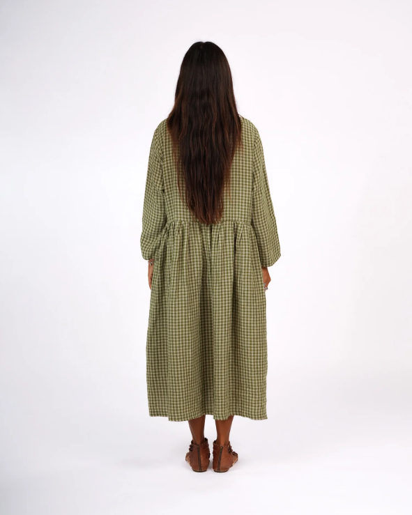 Montaigne - Journee - French Linen Gingham Linen Dress - Pistachio